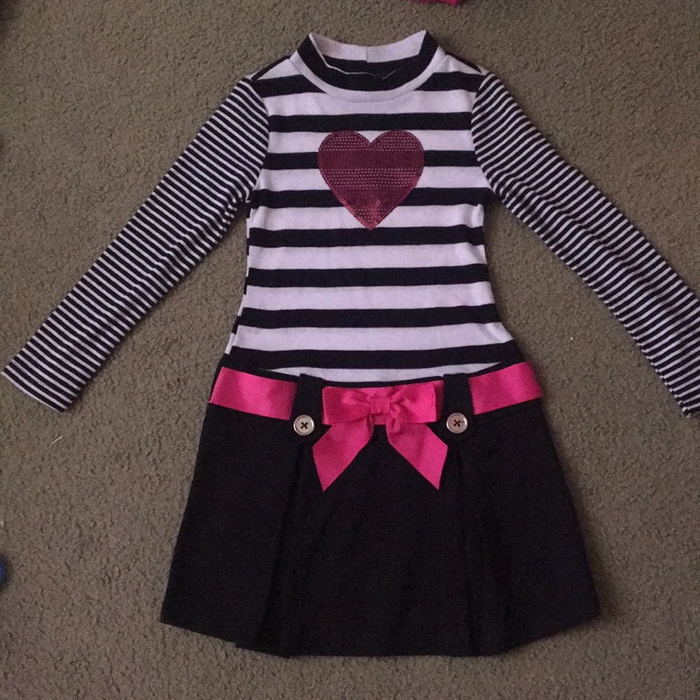 Black and white striped turtle neck dress